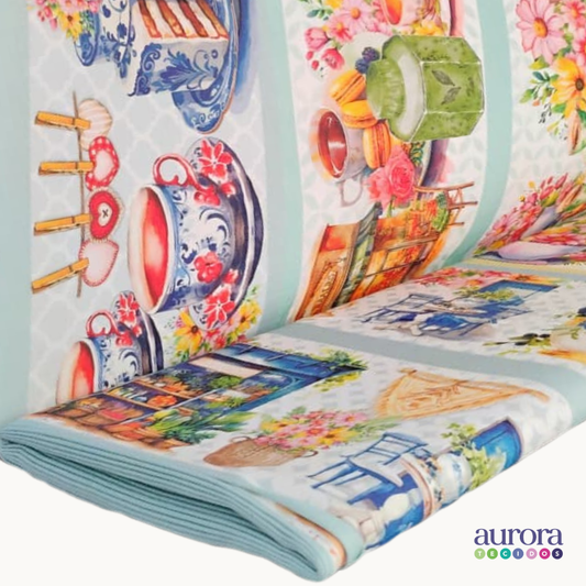 Tricoline Digital 100% Algodão - Coleção Cozinha Encantada Barrado III