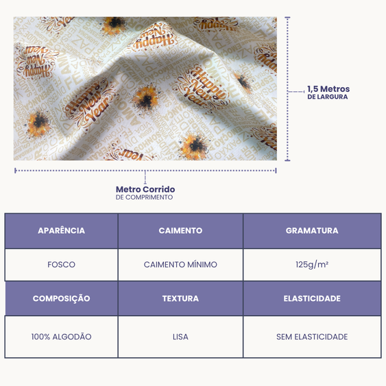 Tricoline Digital 100% Algodão - Coleção Ano Novo
