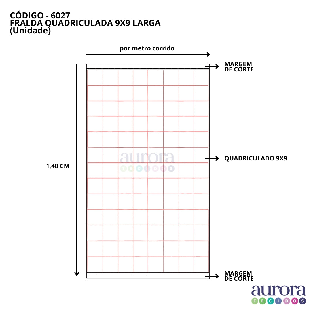 Fralda Lisa Quadriculada larga - 9 x 9 cm - largura 1,40 m