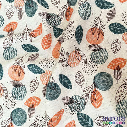 Cotton Linen - Linho com Algodão - Estampa Folhagem Entardecer