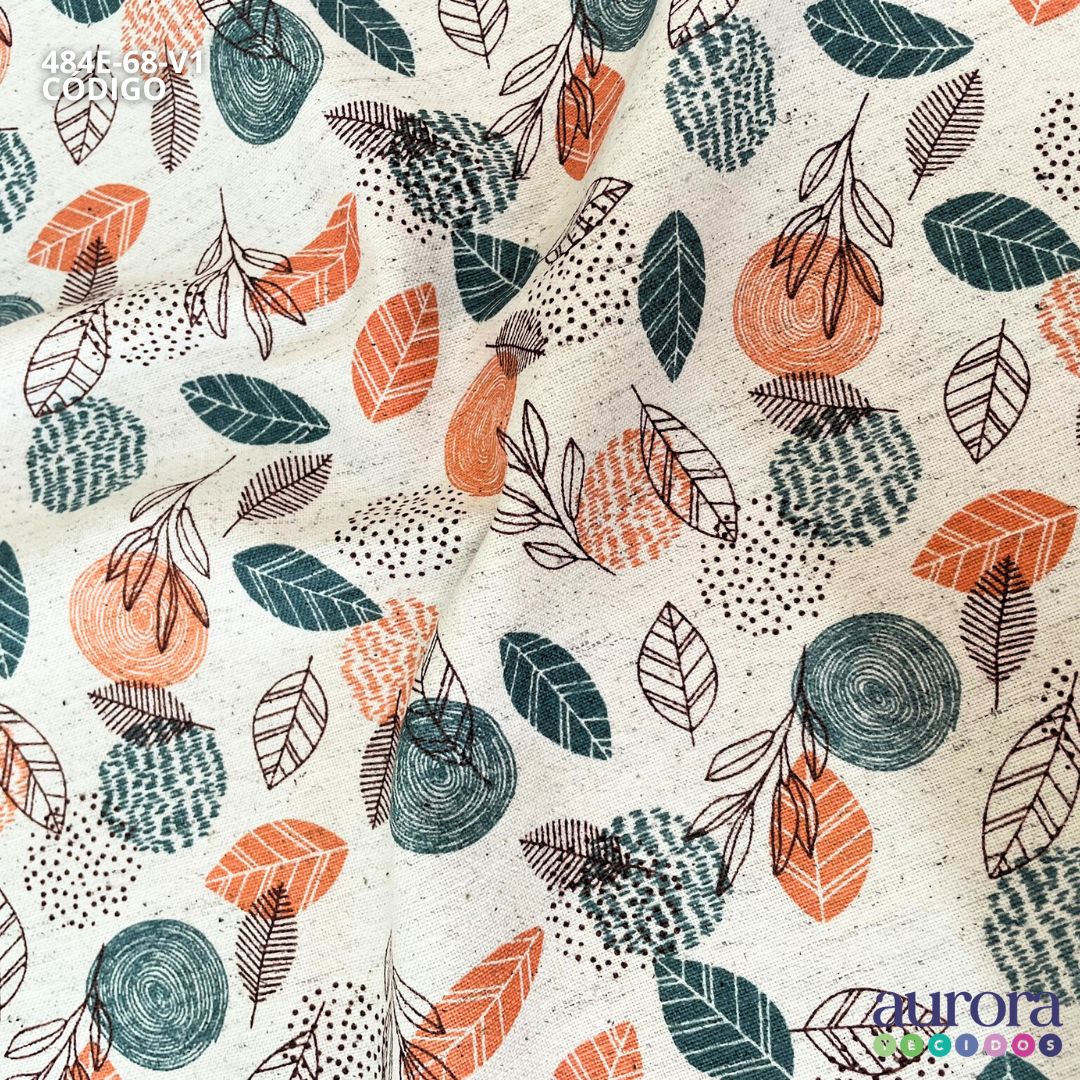 Cotton Linen - Linho com Algodão - Estampa Folhagem Entardecer