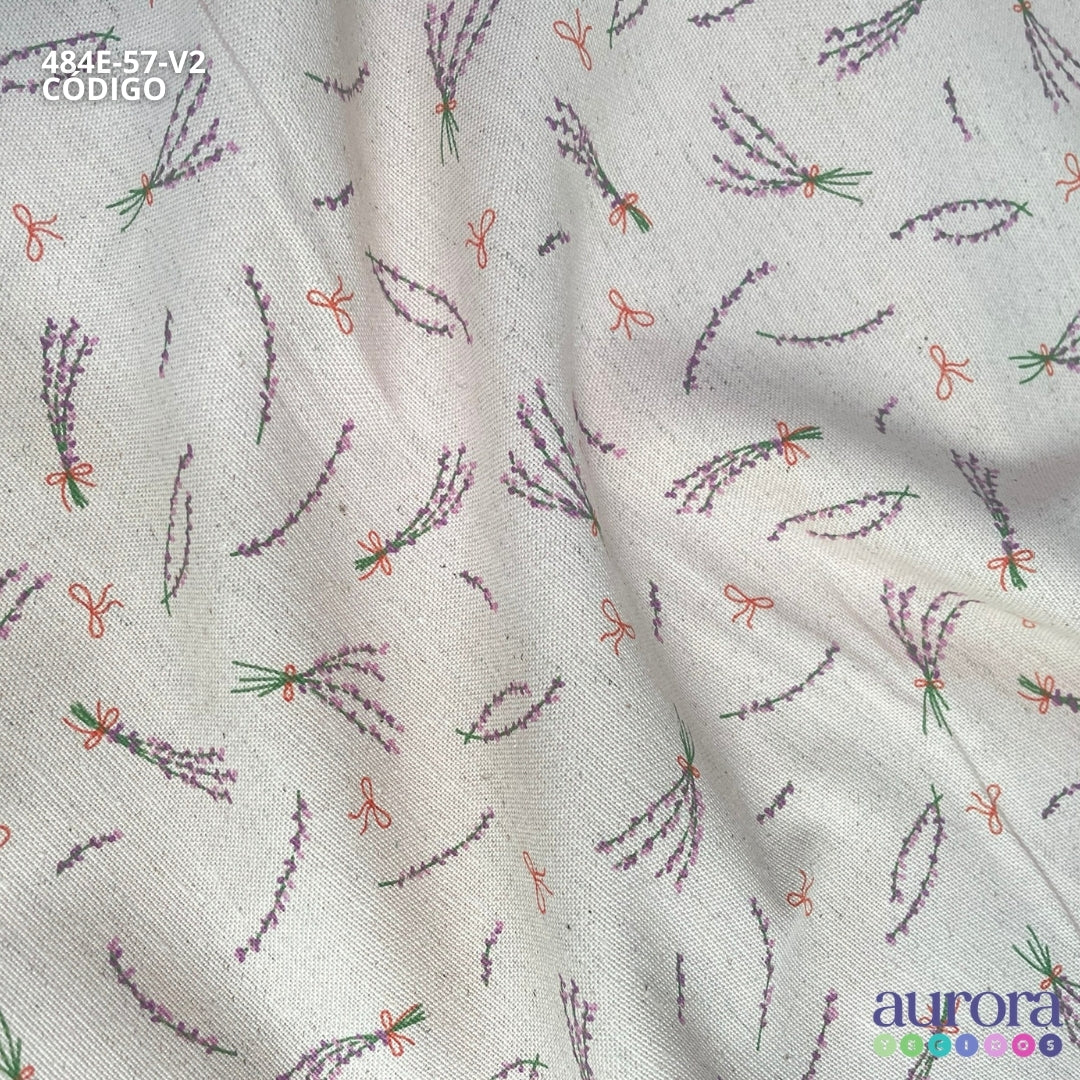 Cotton Linen - Linho com Algodão - Estampa Lavanda e Laços