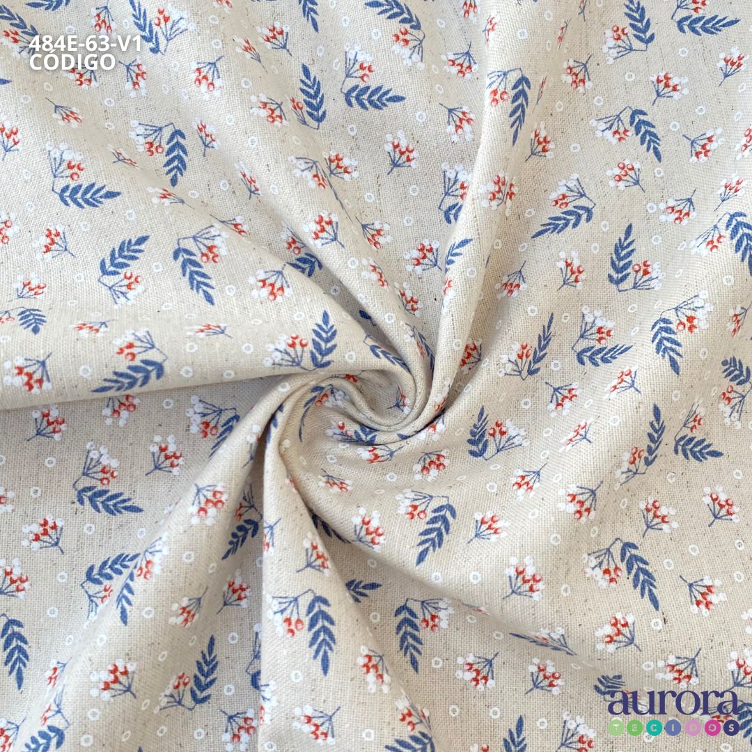 Cotton Linen - Linho com Algodão - Floral Bolinha Entardecer