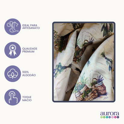 Tricoline Digital 100% Algodão - Coleção Artesanato- Estampa Aromas da Horta