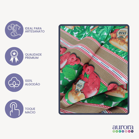 Tricoline Digital 100% Algodão - Geleia & Mel - Barrado