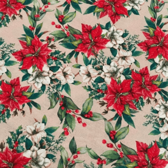 Tricoline Digital 100% Algodão - Coleção Natal Encantado - Floral Natalino