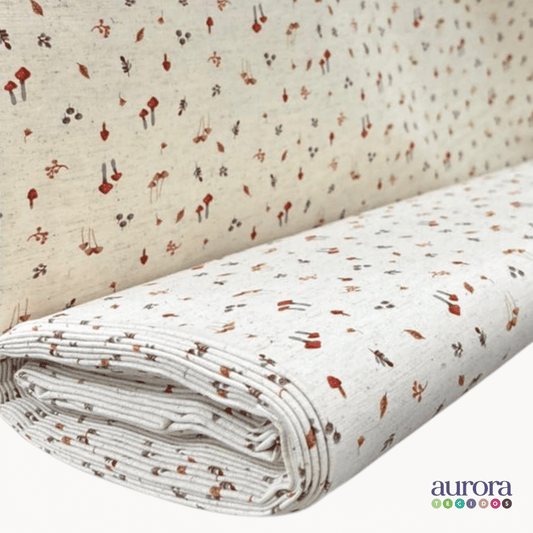 Tecido Linho com Algodão - Coleção Artesanato - Estampa Cogumelos