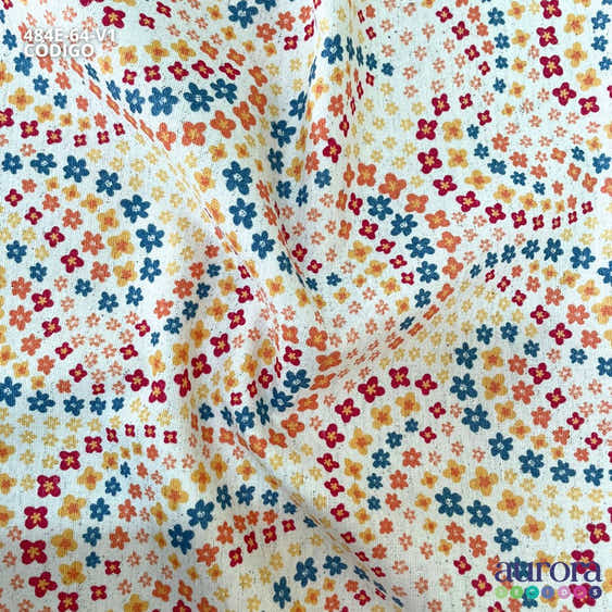 Cotton Linen - Linho com Algodão - Floralzinho Geométrico Entardecer
