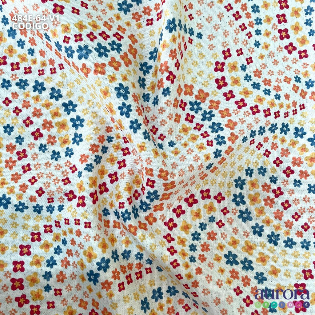 Cotton Linen - Linho com Algodão - Floralzinho Geométrico Entardecer