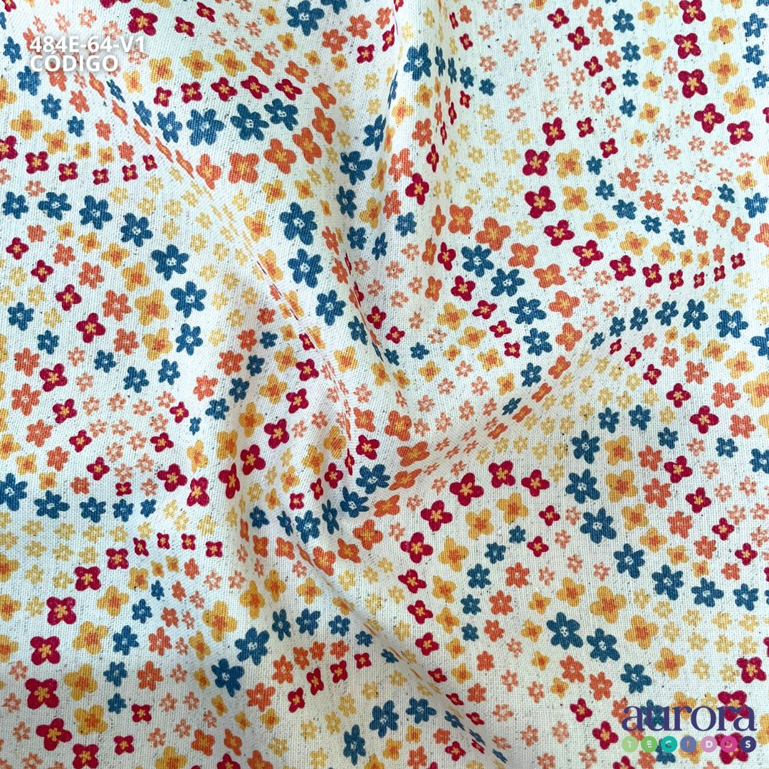 Cotton Linen - Linho com Algodão - Floralzinho Geométrico Entardecer