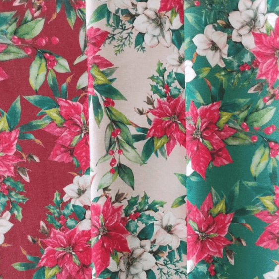 Tricoline Digital 100% Algodão - Coleção Natal Encantado - Floral Natalino