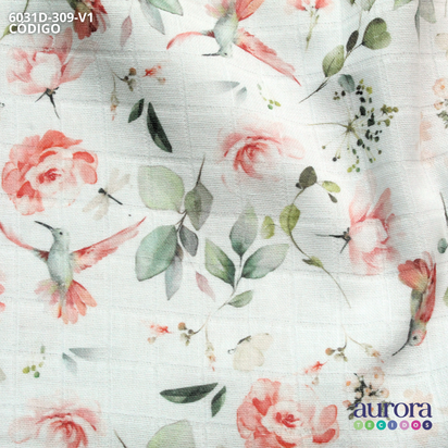 Fralda Mini Quadriculada Digital 2x2 Estampada - Flor e Beija-Flor
