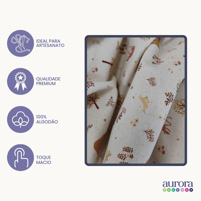 Tecido Linho com Algodão Estampa Bichos na Floresta