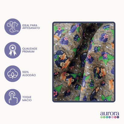 Tricoline Digital 100% Algodão - Geleia e Mel - Geleia de Amora