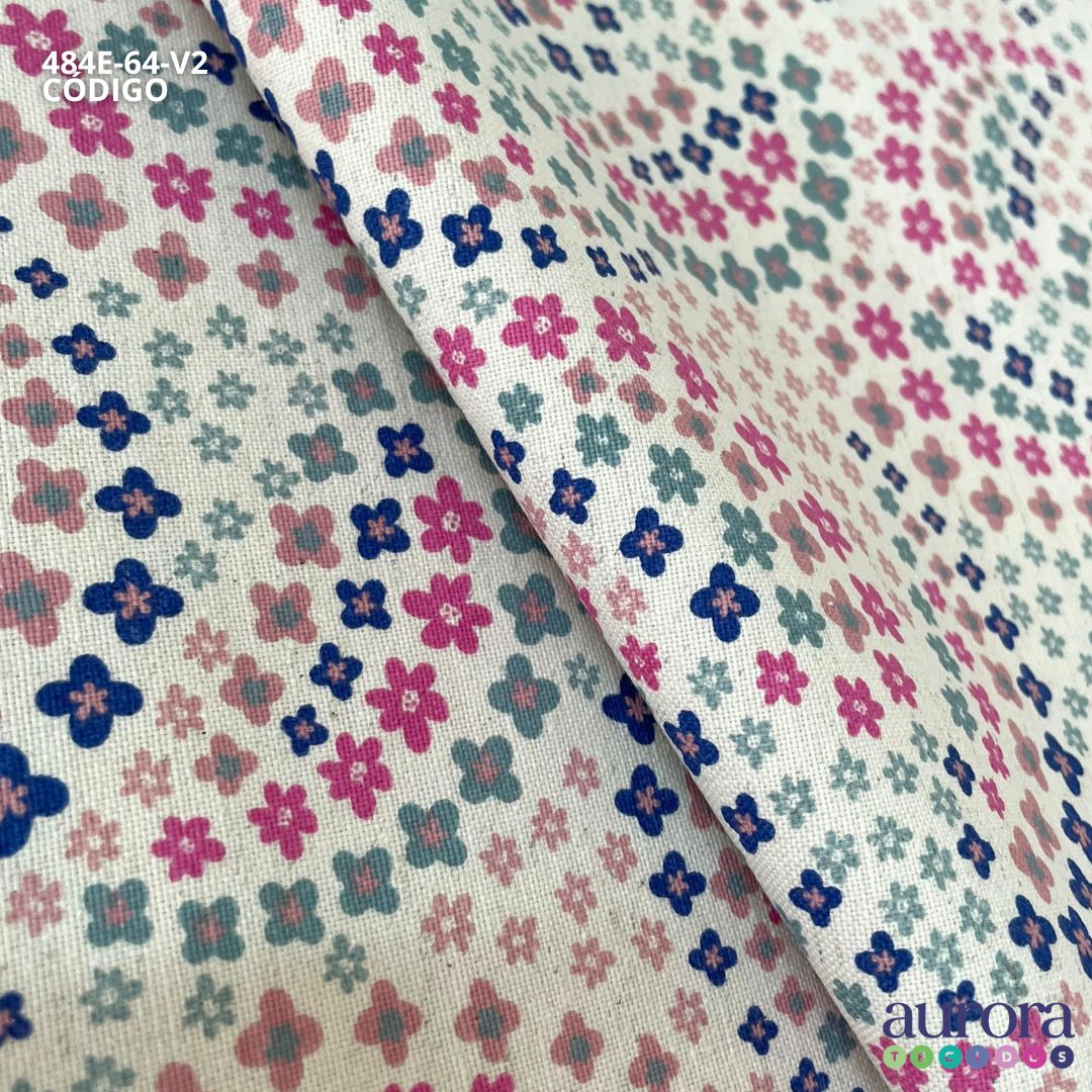 Cotton Linen - Linho com Algodão - Floralzinho Geométrico Entardecer