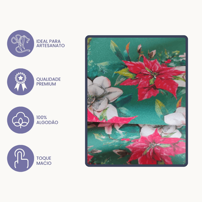 Tricoline Digital 100% Algodão - Coleção Natal Encantado - Floral Natalino