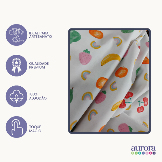 Tecidos Tricoline 100% Algodão Coleção Baby Estampa Frutas
