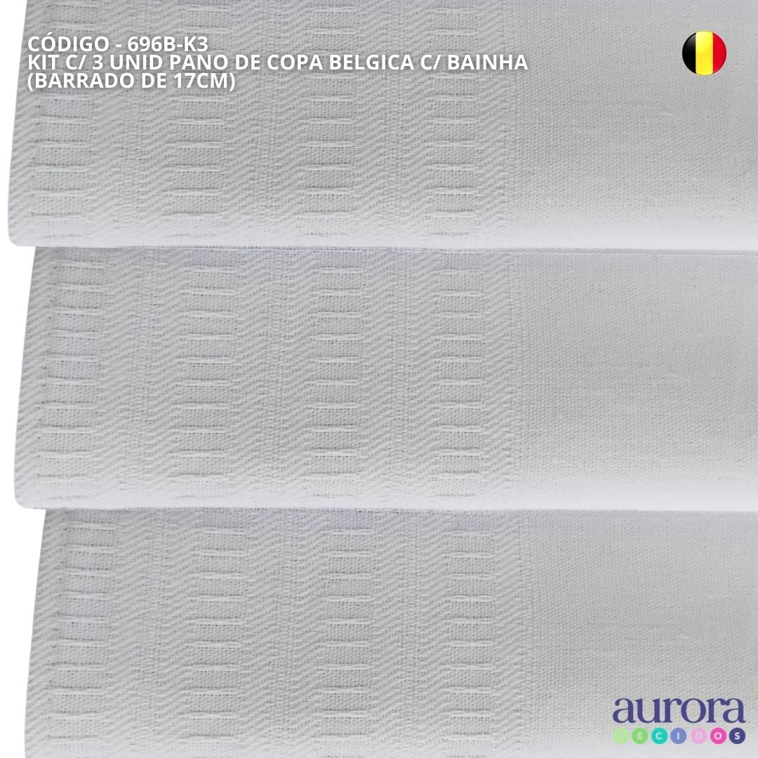 KIT C/ 3 Pano de Copa Bélgica Ibirapuera Têxtil Com Bainha e Barrado P/ Pintura