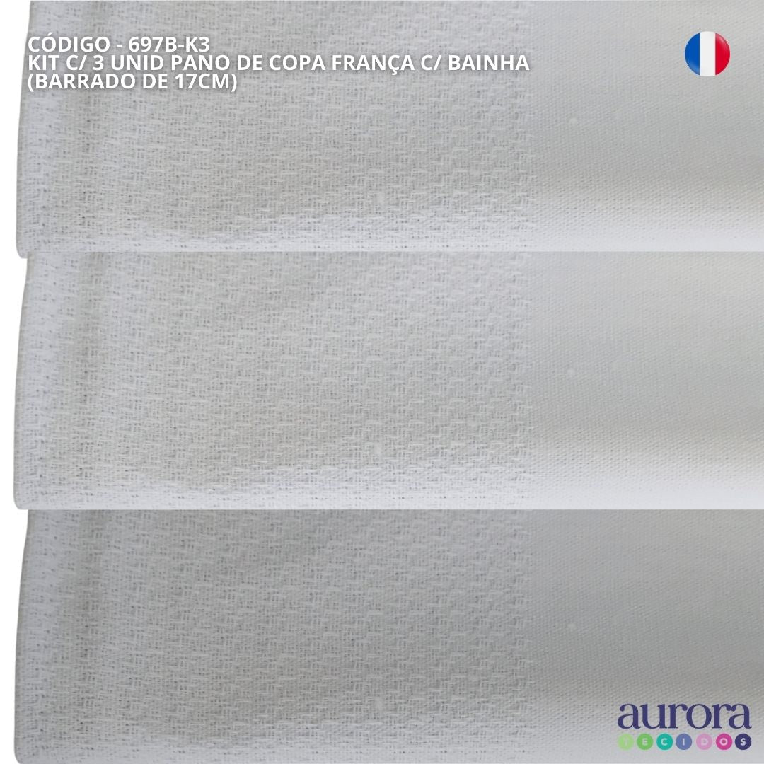 KIT C/ 3 Pano de Copa França Ibirapuera Têxtil Com Bainha e Barrado P/ Pintura