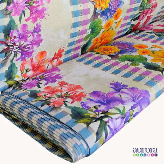 Tricoline Digital 100% Algodão - Coleção Barrado - Estampa Flores da Estação