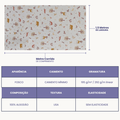 Tecido Linho com Algodão Estampa Bichos na Floresta