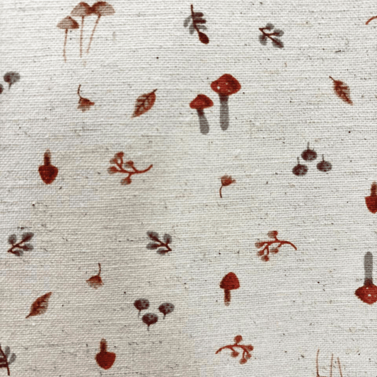 Tecido Linho com Algodão - Coleção Artesanato - Estampa Cogumelos