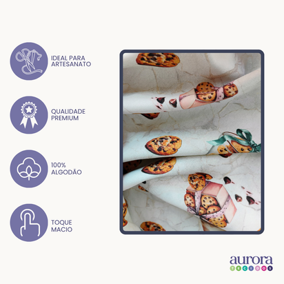 Tricoline Digital 100% Algodão - Coleção Artesanato - Estampa Cookies