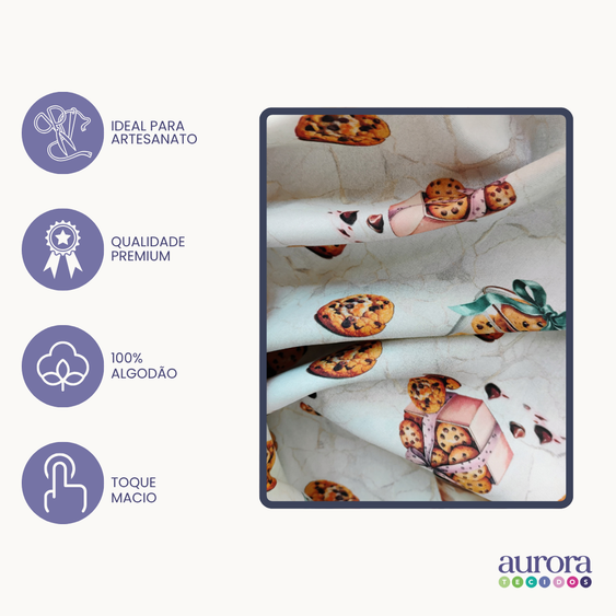 Tricoline Digital 100% Algodão - Coleção Artesanato - Estampa Cookies