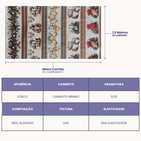 Tricoline Digital 100% Algodão - Coleção Barrado Natal - Estampa Decorações Natalinas