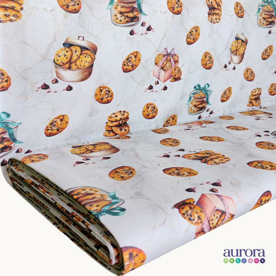 Tricoline Digital 100% Algodão - Coleção Artesanato - Estampa Cookies