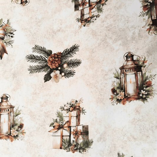 Tricoline Digital 100% Algodão - Coleção Natal -Estampa Presentes do Noel