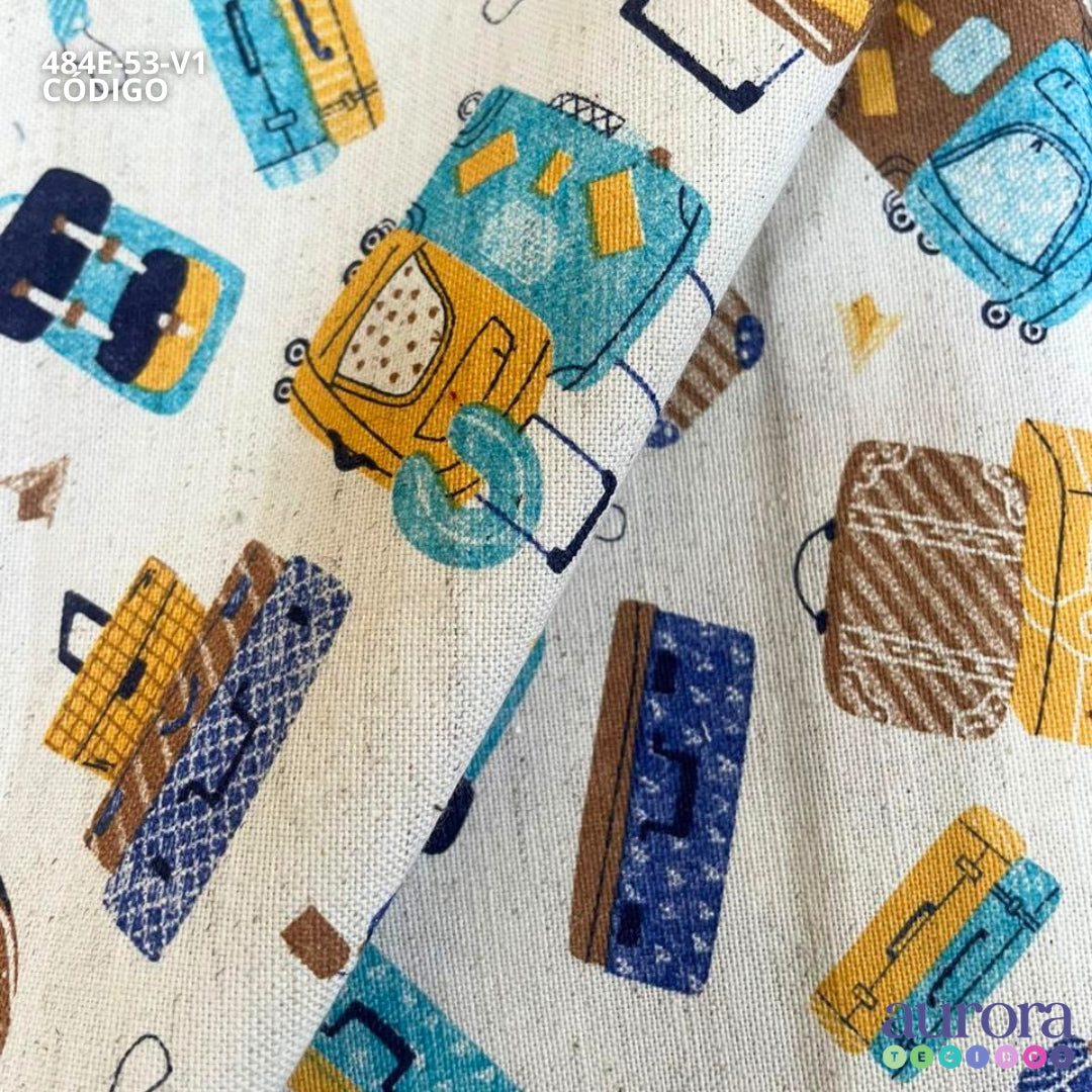 Cotton Linen - Linho com Algodão Estampa Bagagens