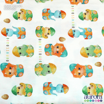 Tricoline Digital 170 fios - Estampa Dino Baby