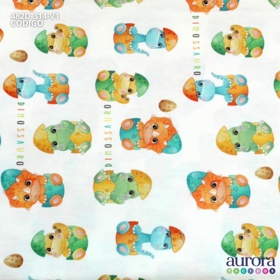 Tricoline Digital 170 fios - Estampa Dino Baby