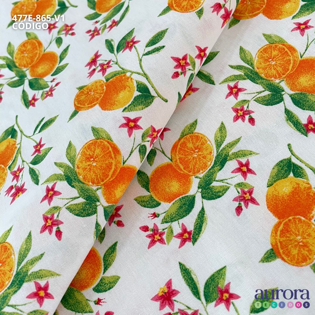 Tricoline Modena 100% Algodão - Laranjas e Flores