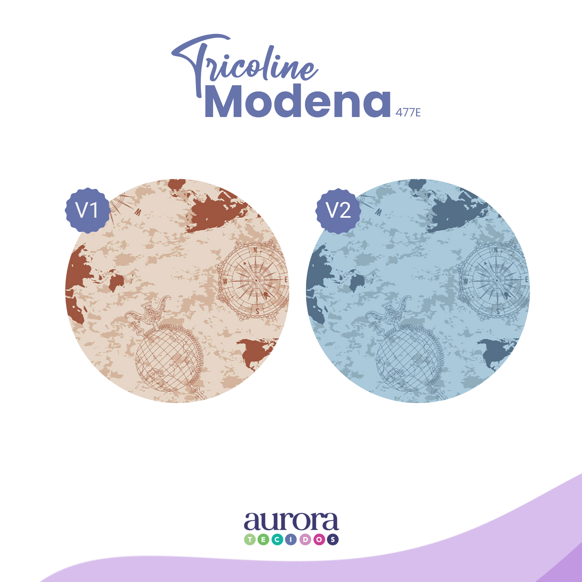 Tricoline Modena 100% Algodão - Mapa Mundi