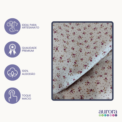 Tecido  Linho com Algodão - Coleção Artesanato - Estampa Flores e Laços
