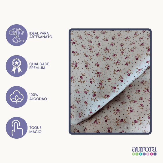 Tecido  Linho com Algodão - Coleção Artesanato - Estampa Flores e Laços