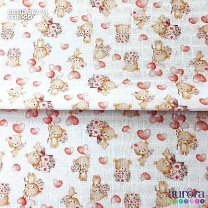 Fralda Mini Quadriculada Digital 2x2 Estampada - Ursinhos & Corações