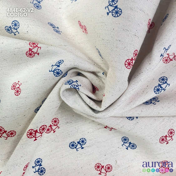 Tecido Algodão Linho Listras 80% Algodão / 20% Linho -  Estampa Bicicletas