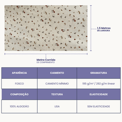 Tecido Linho com Algodão - Coleção Artesanato - Estampa Cogumelos