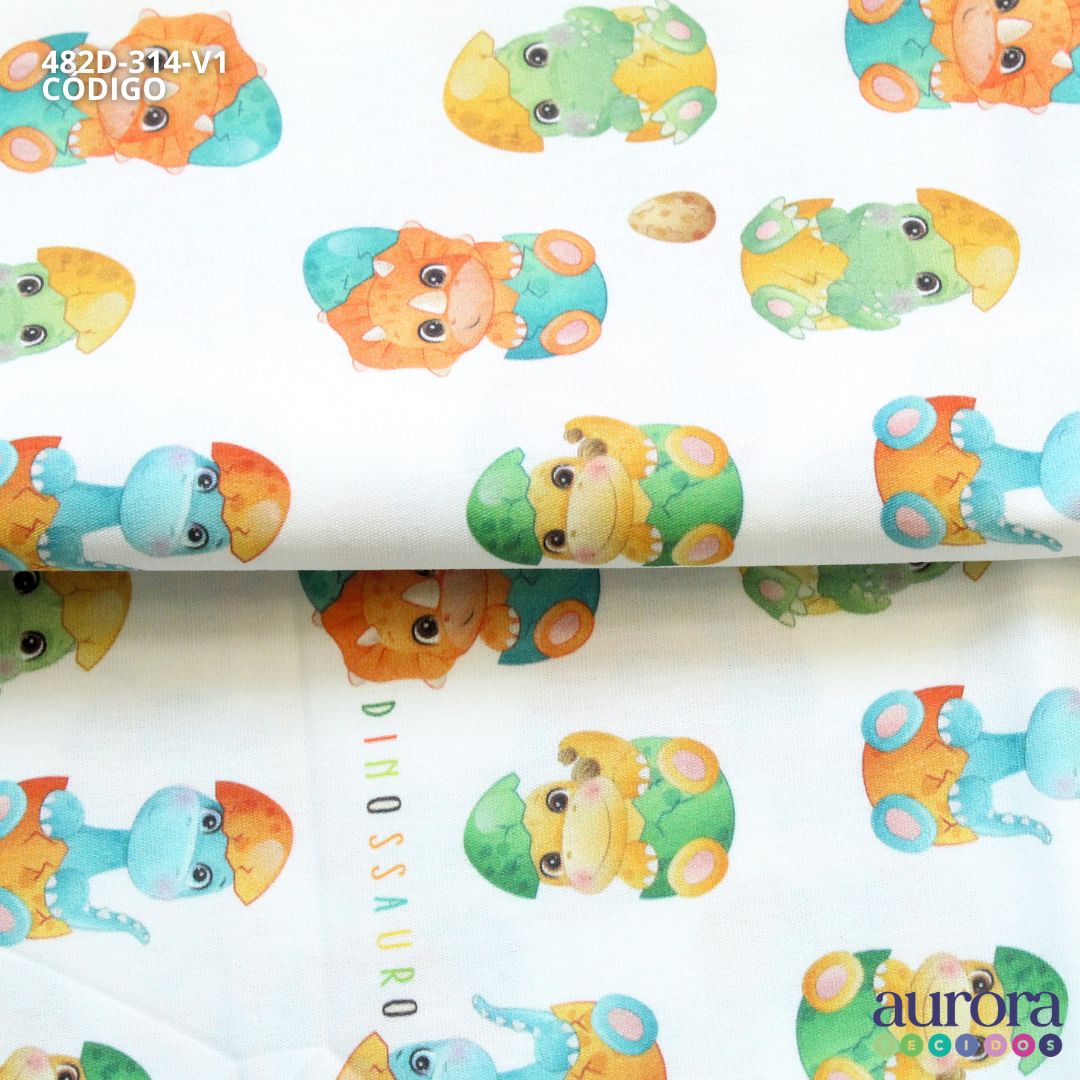 Tricoline Digital 170 fios - Estampa Dino Baby