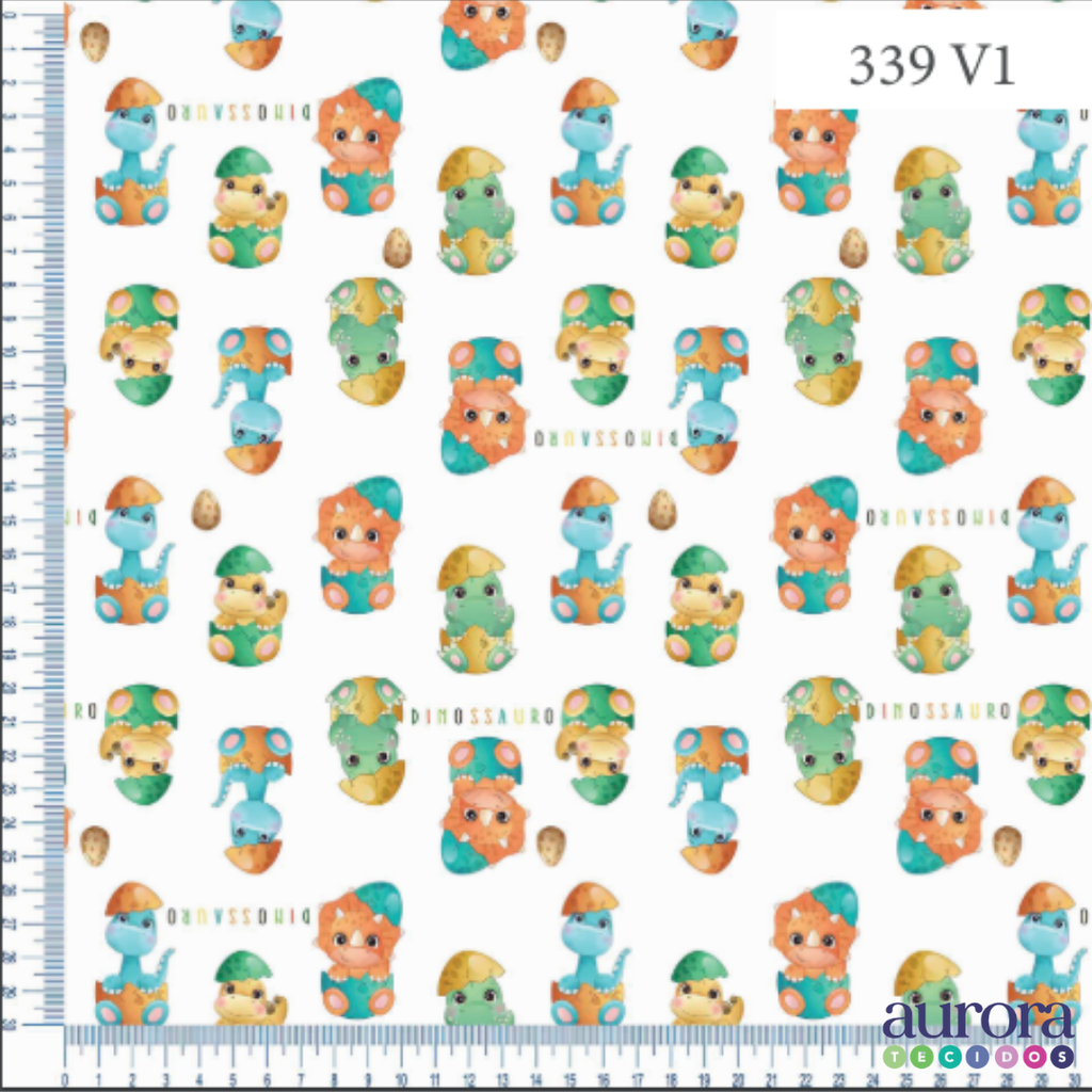 Tricoline Digital 170 fios - Estampa Dino Baby