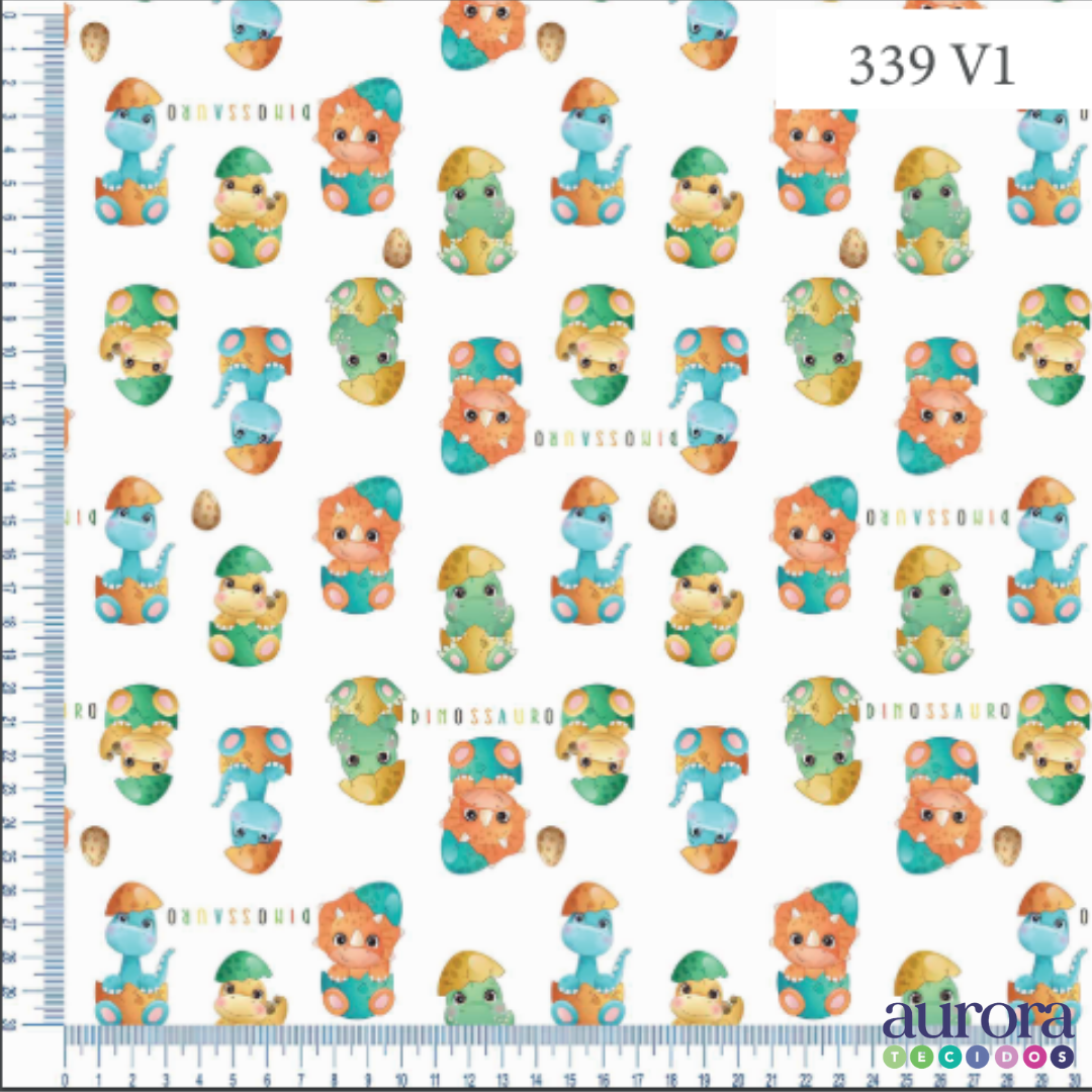 Tricoline Digital 170 fios - Estampa Dino Baby
