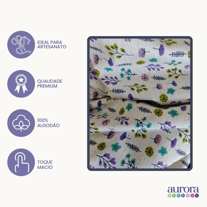 Tecido Linho com Algodão - Coleção Artesanato -  Estampa Floral Colorido