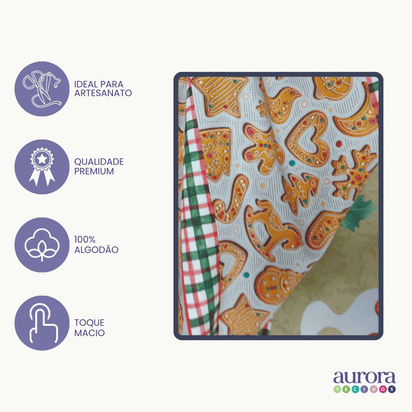 Tricoline Digital 100% Algodão - Coleção Natal - Barrado Biscoitos De Natal