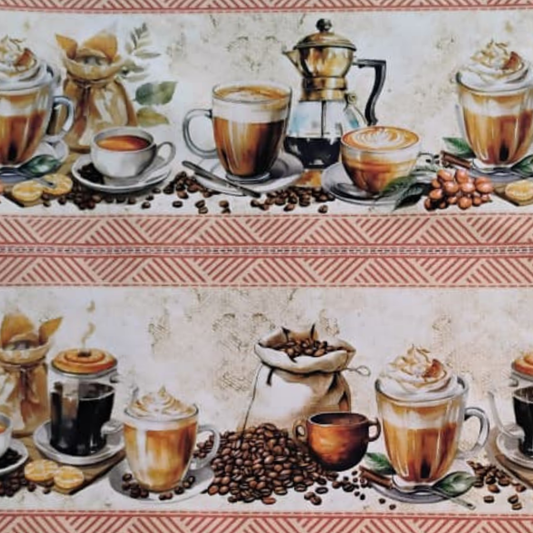 Tricoline Digital 100% Algodão -Coleção Barrado - Estampa Café Gourmet