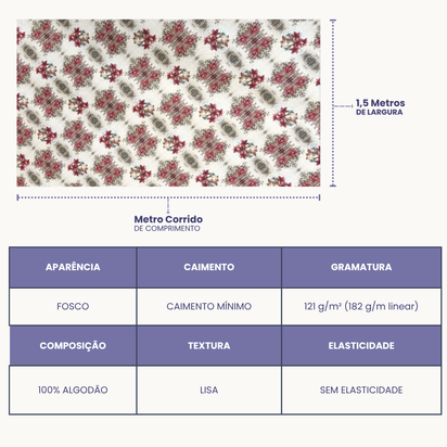 Tricoline Digital 100% Algodão - Coleção Natal - Sinos Floridos