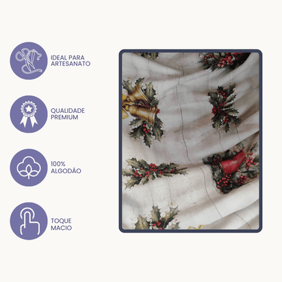 Tricoline Digital 100% Algodão - Coleção Natal - Estampa Sinos e Velas de Natal