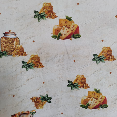 Tricoline Digital 100% Algodão - Coleção Artesanato - Estampa Macarrão com Queijo